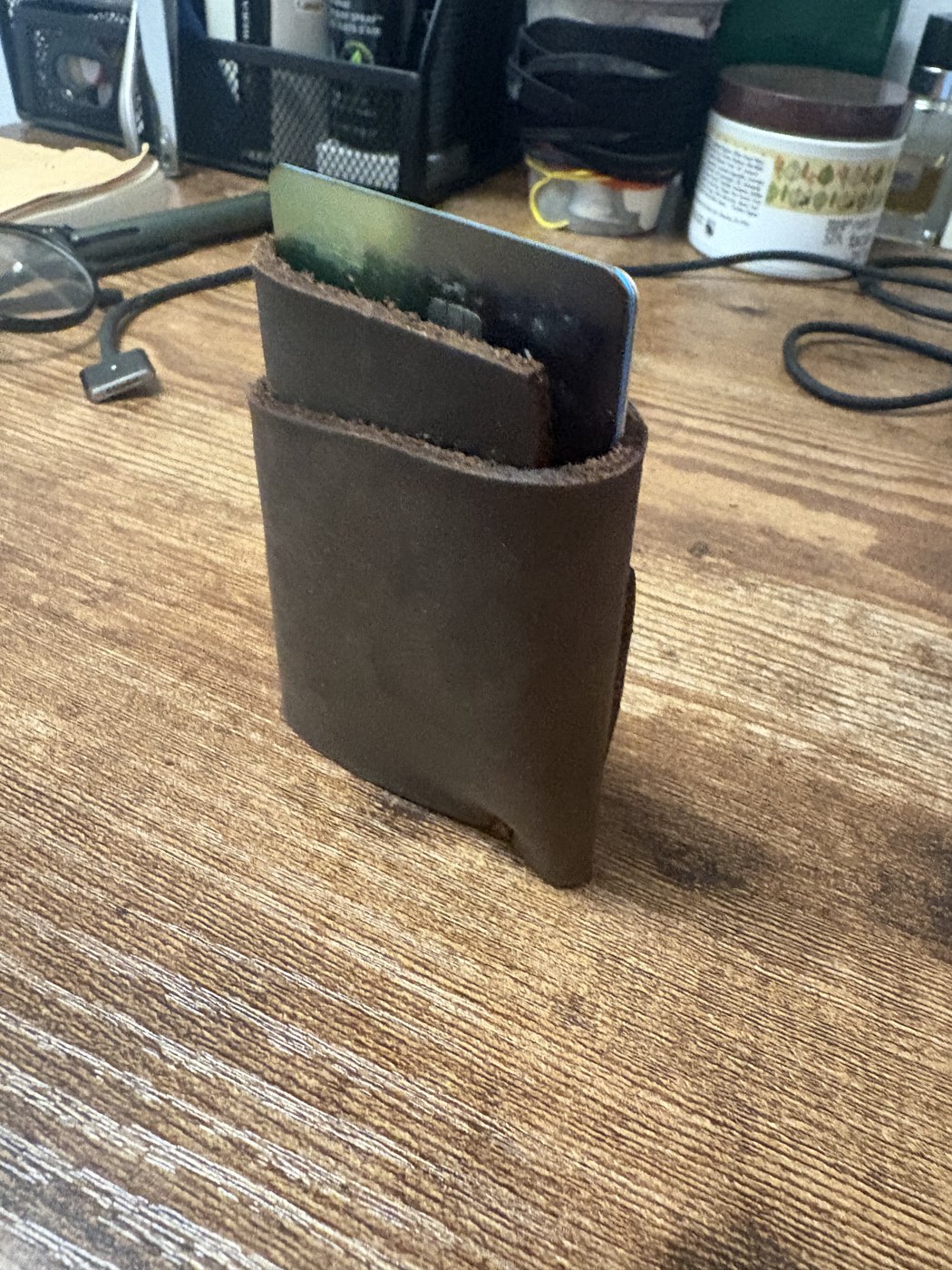 Holder 1 crazy horse leather card holder, front
